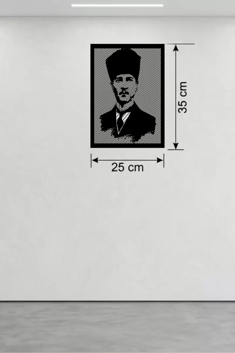 Atatürk Line Art Metal Görünümlü Ahşap Tablo - Modern Ofis ve Ev Dekoru