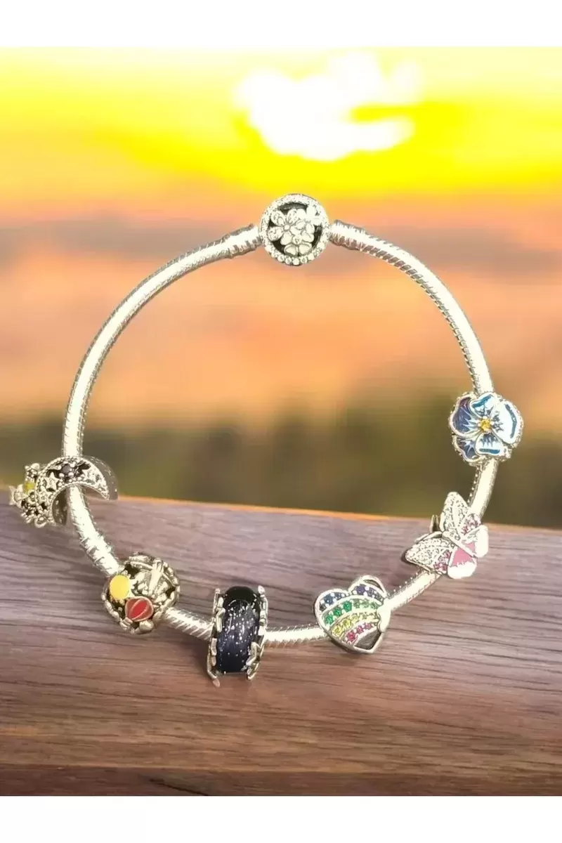 Bileklik 925 Ayar Doğanın Kalbi Konsepti Charmlı Gümüş
