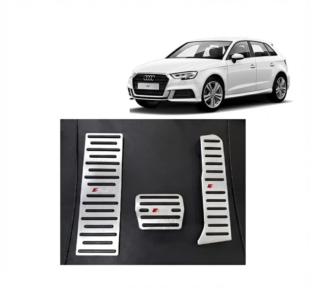 Audi A3 Q3 Uyumlu Otomatik Vites Pedal Seti Gaz Fren Ayak Dayama Takımı 3 Parça Krom