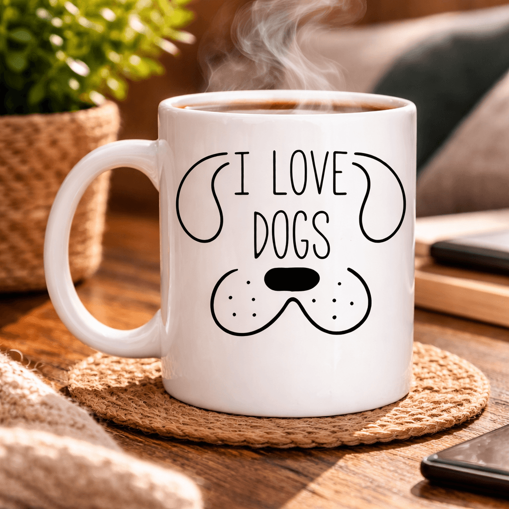 Köpek Severlere Özel “I Love Dogs” Kupa MODEL 182– Sevimli Köpek Tasarımlı Porselen Kahve Kupası – Hediyelik Kupa