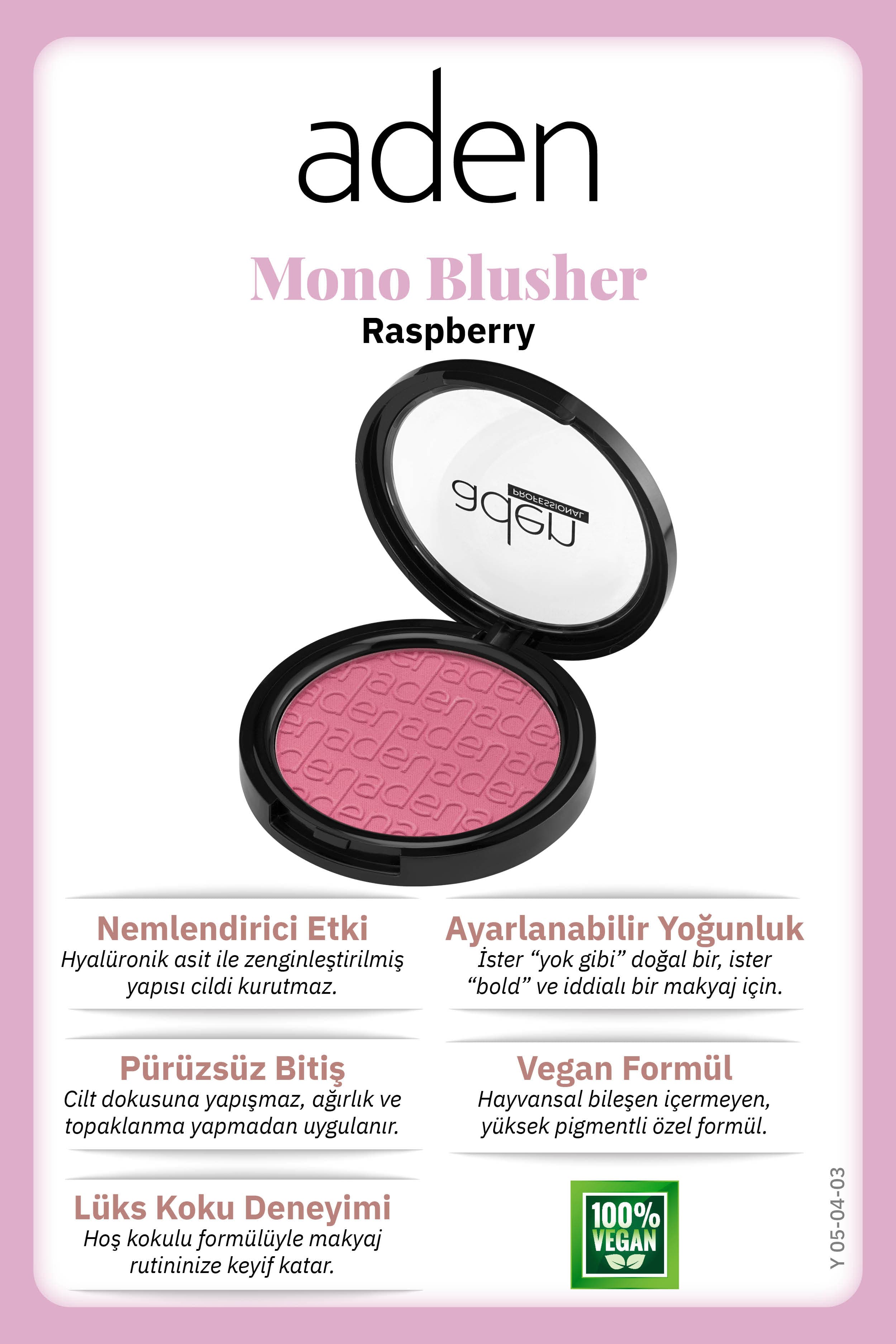 Aden Mono Blusher - Tekli Allık 03 Raspberry(Ahududu)