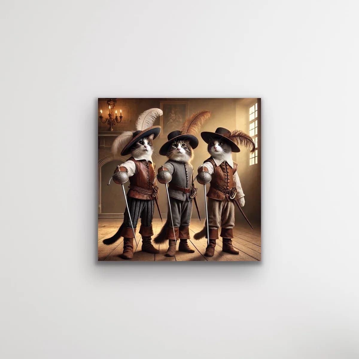 Üç Silahşör Kedi Kanvas Tablo 90x90cm