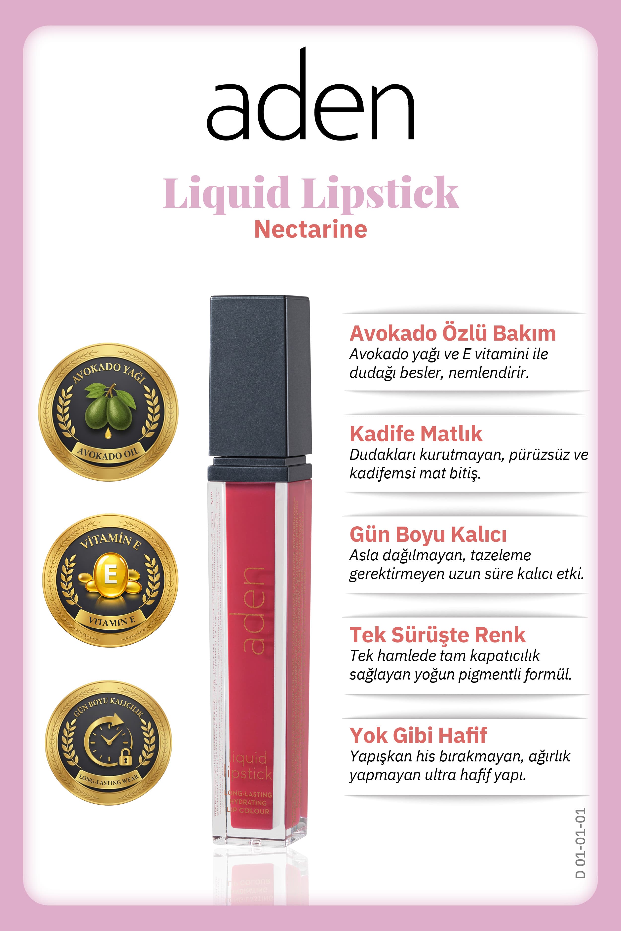 Aden Liquid Lipstick - Likit Ruj 01 Nectarine(Nektarin)