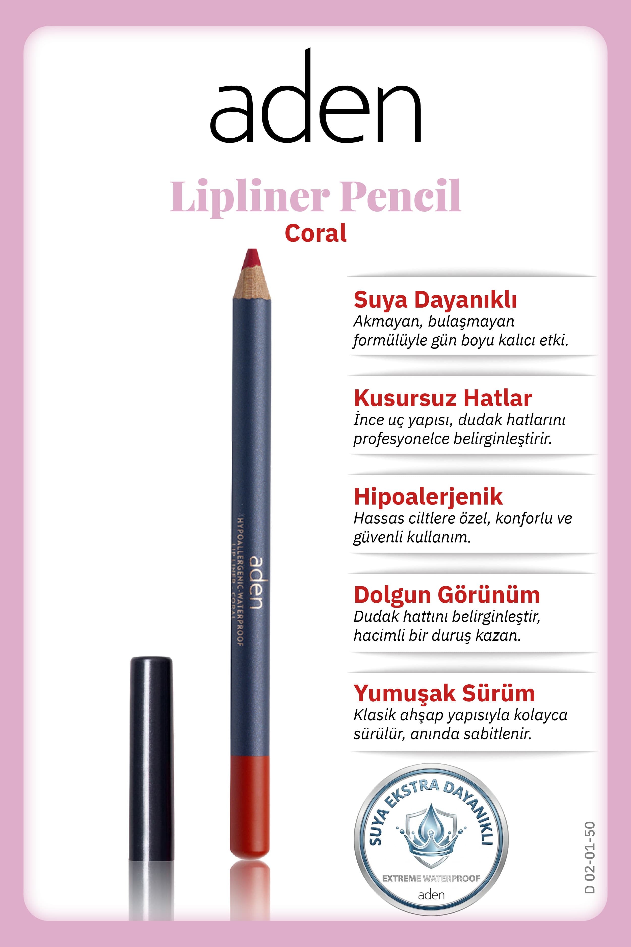 Aden Lipliner Pencil - Dudak Kalemi 50 Coral(Mercan)