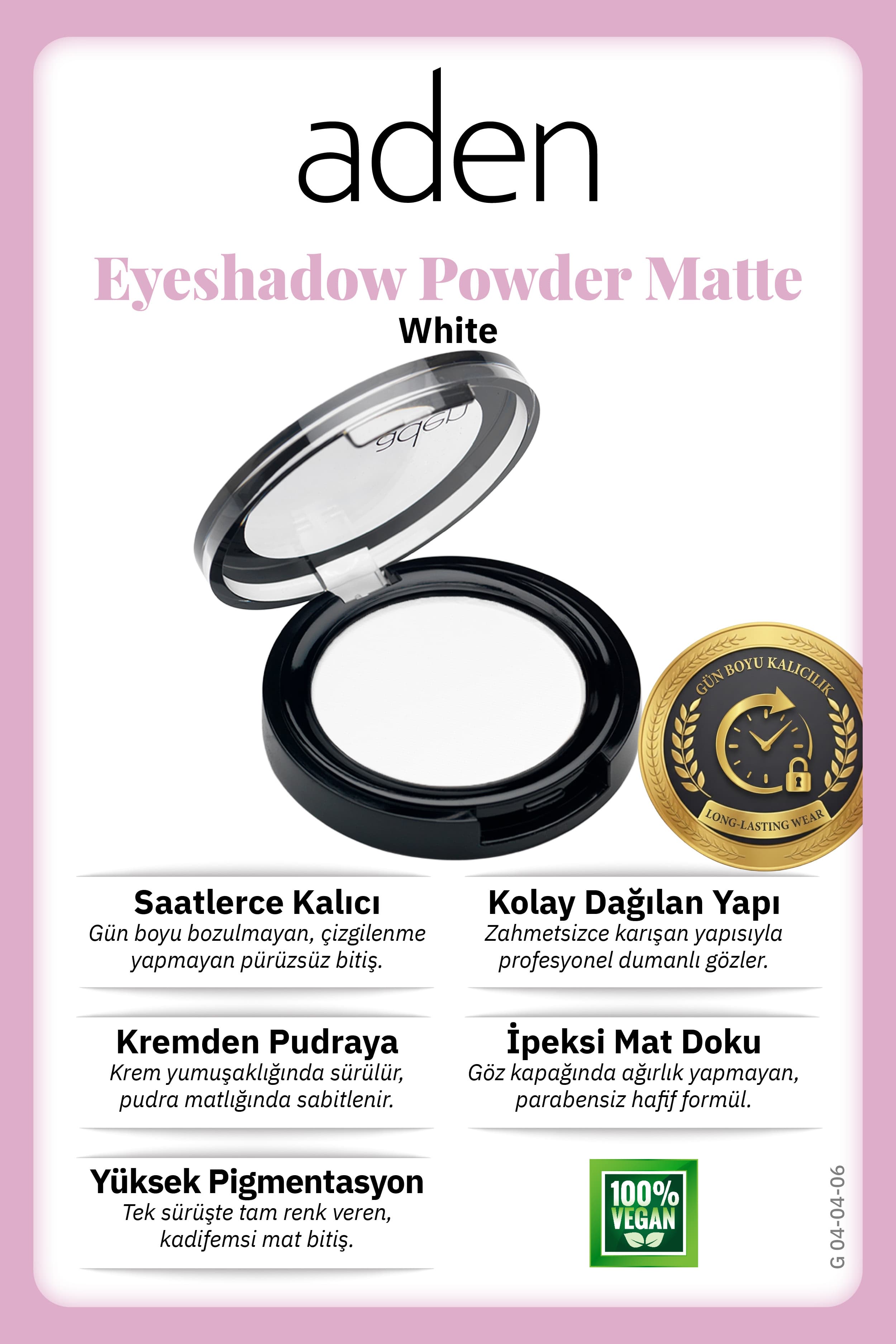 Aden Eyeshadow Powder Matte - Mat Göz Farı 06 White(Beyaz)