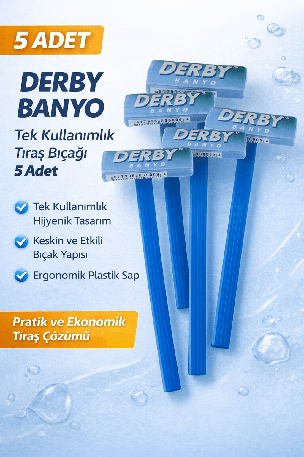 Derby Banyo Tek Kullanımlık Tıraş Bıçağı 5 Adet Plastik Saplı Pratik Ekonomik Tıraş Jileti