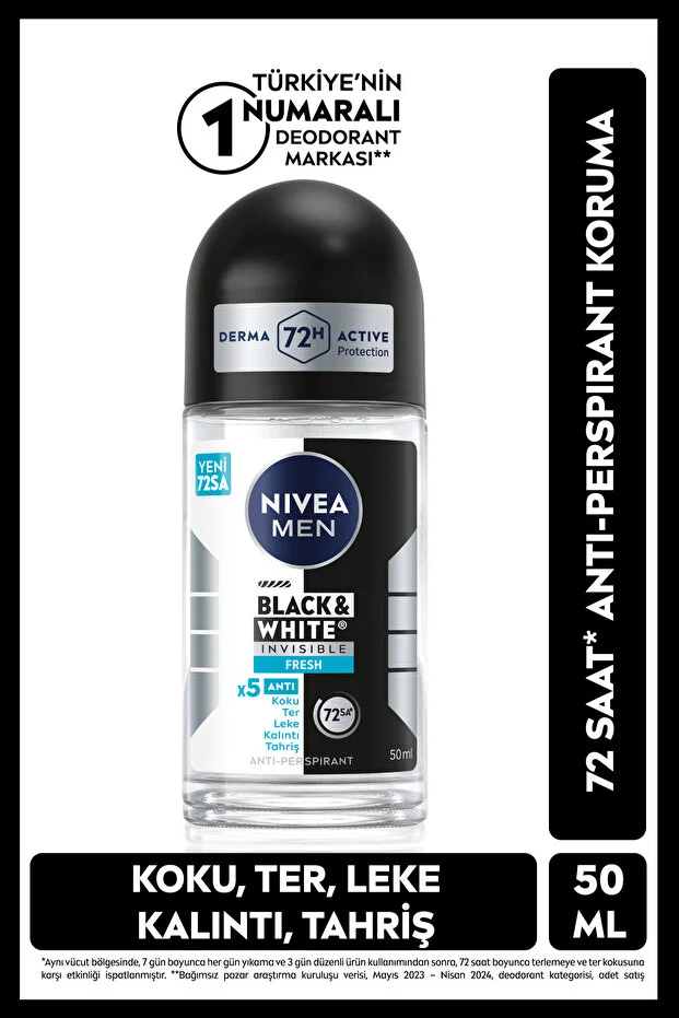 Deodorant Rool On & Invisible Black & White Fresh Erkek 50ML