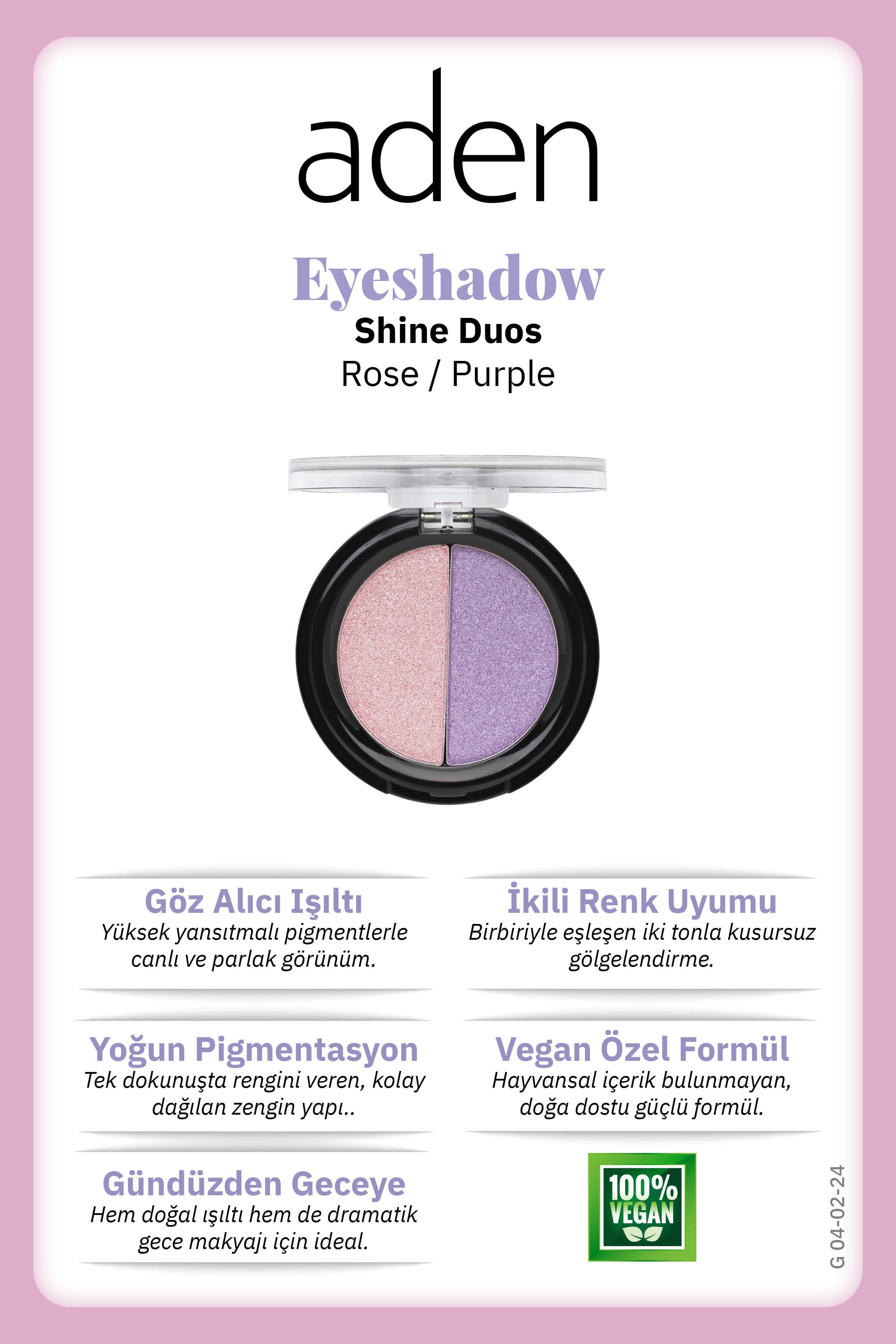 Aden Eyeshadow Shine Duos - Işıltılı Göz Farı İkilisi Rose Purple(Gül Mor)