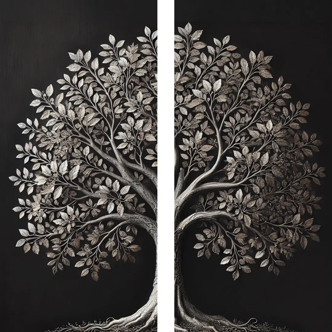 2li Eskitme Krom Ağaç Kanvas Tablo 60x120cm x2
