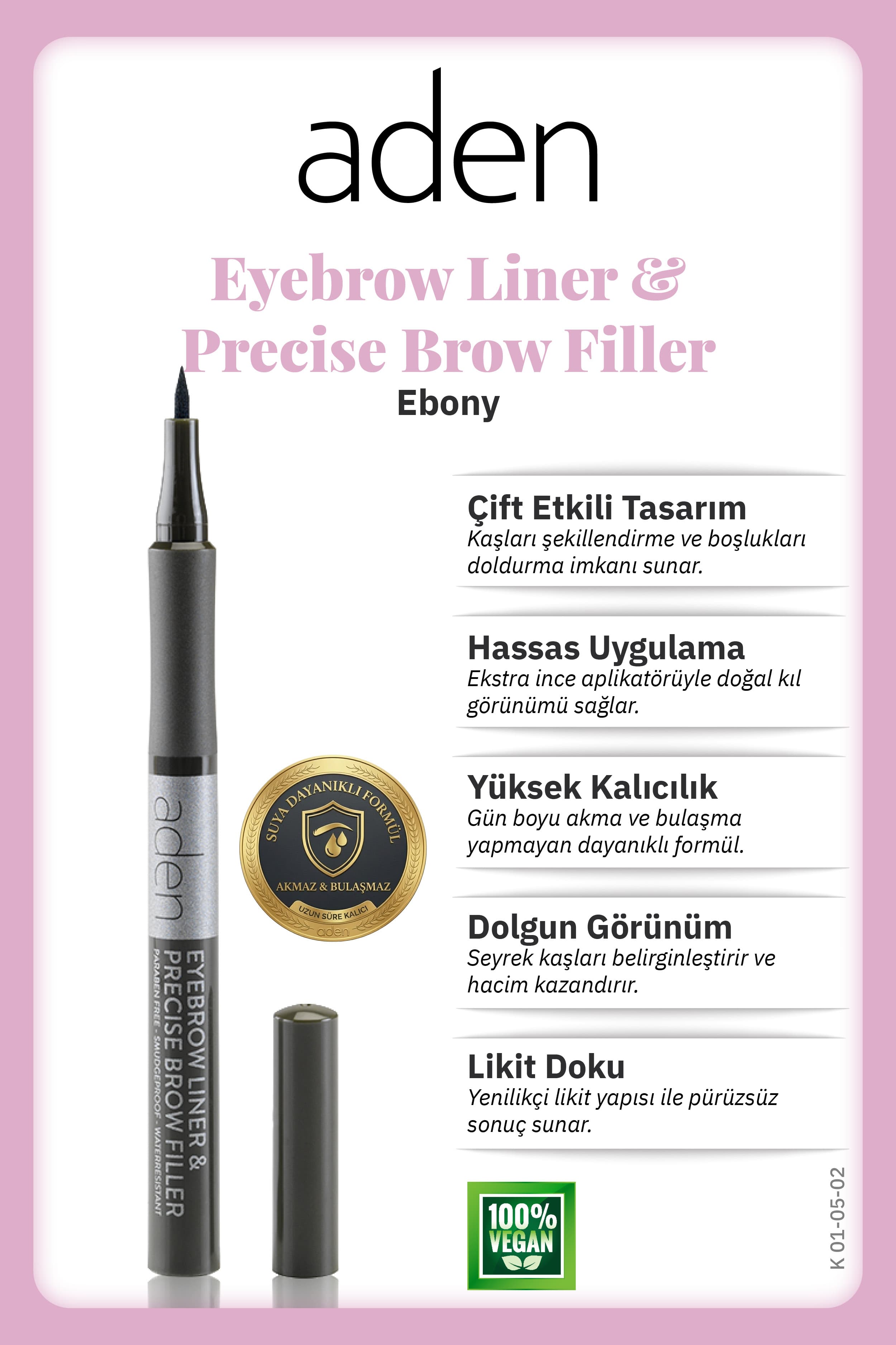 Aden Precise Brow Filler - Hassas Kaş Dolgu Kalemi 02 Ebony(Yoğun Kahve)