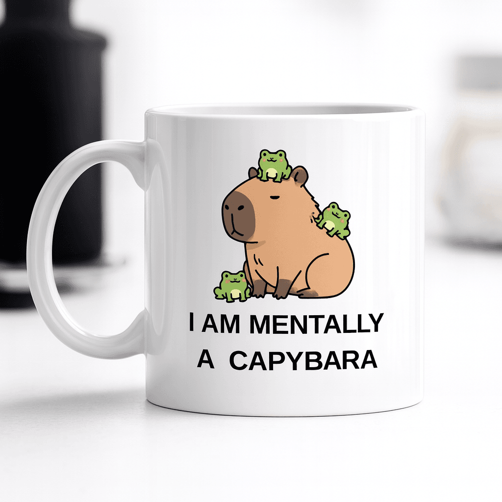 I Am Mentally A Capybara Yazılı Kapibara Tasarımlı Kupa Model 214 Baskılı Seramik Kahve Kupası