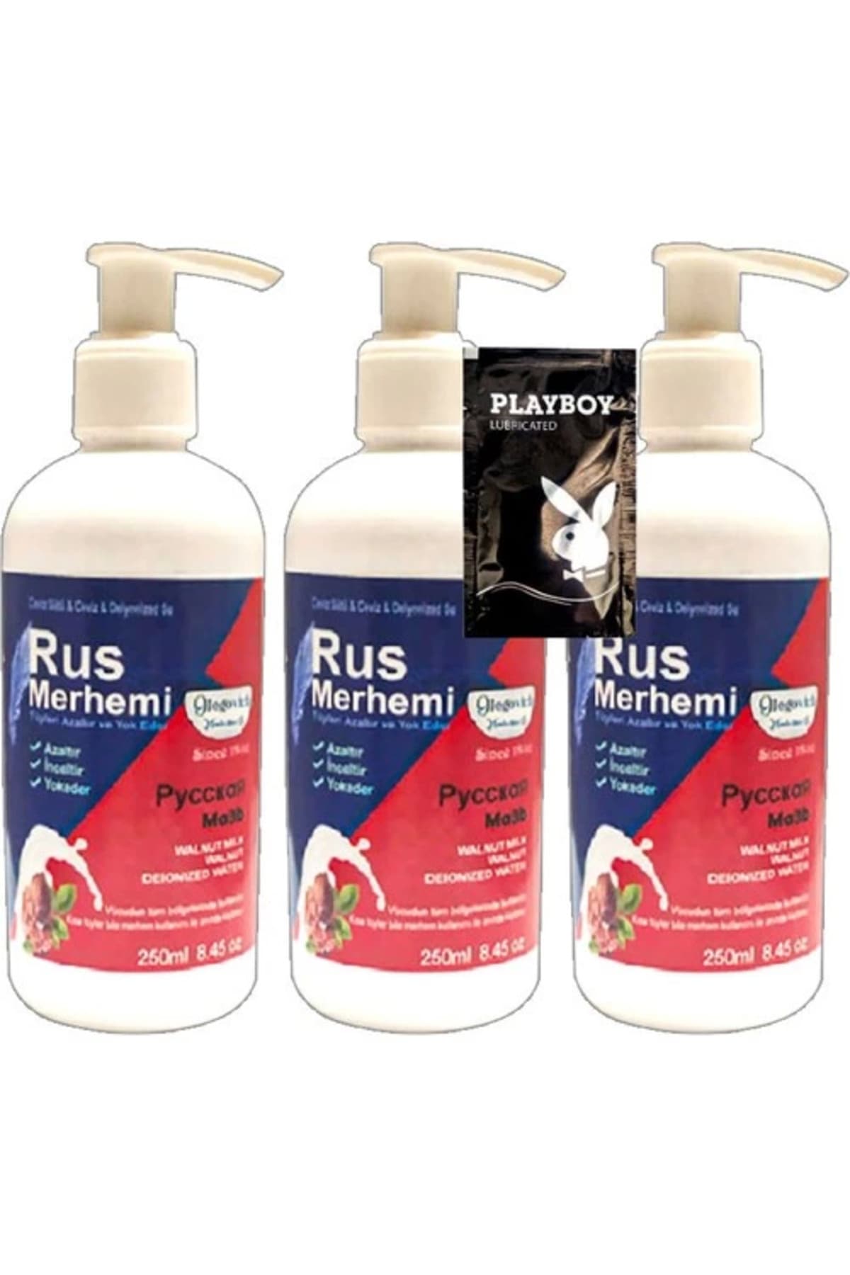 Playboy 3 Tane 250 ml Ceviz Sütlü & Cevizli Rus Merhemi Tüy Dökücü Krem + 1 Armağan Jel