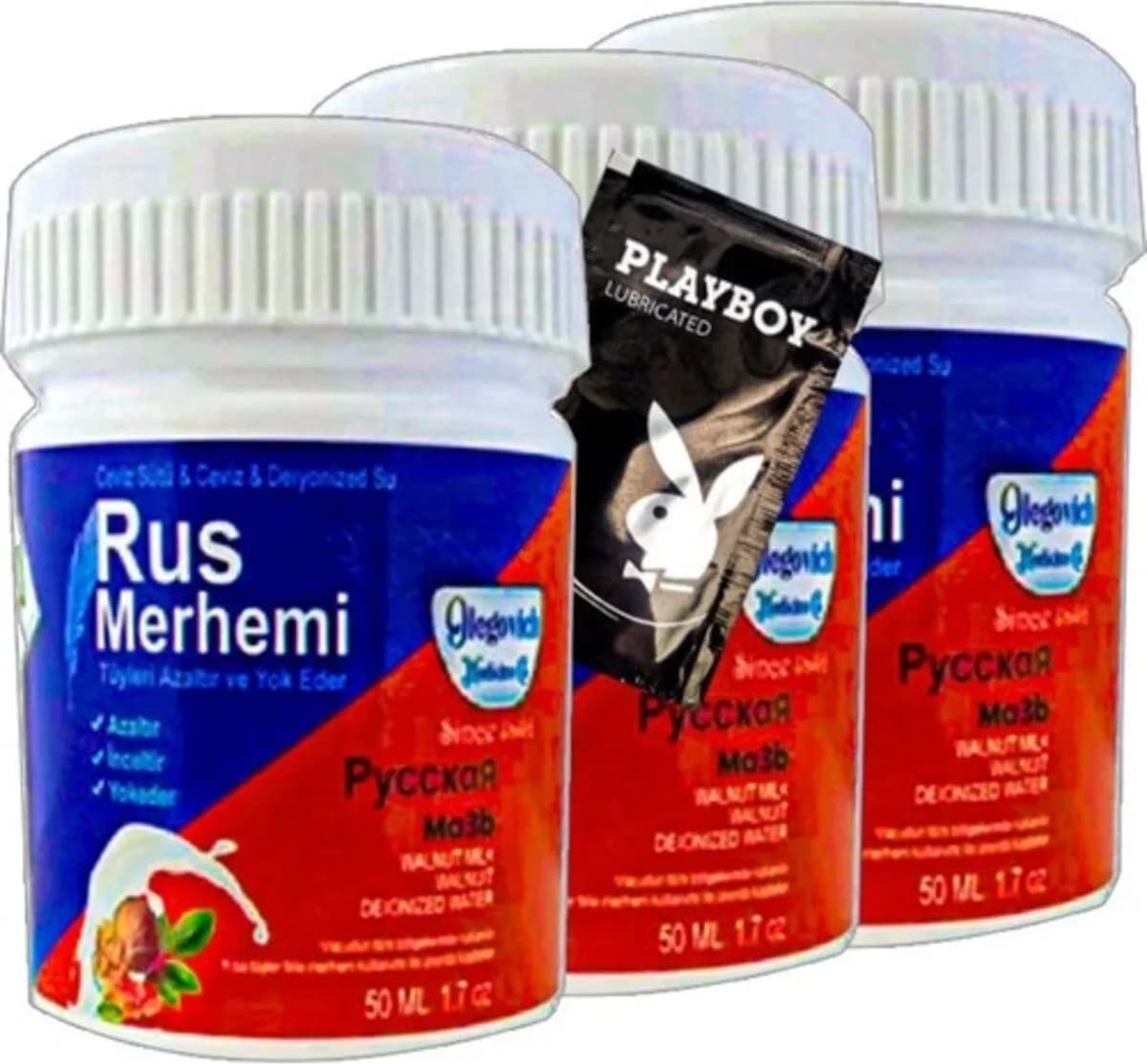 Süper Playboy Blue Rus Merhemi 3lü x 50 ml Tüy Dökücü Krem + 1 Armağan Jel