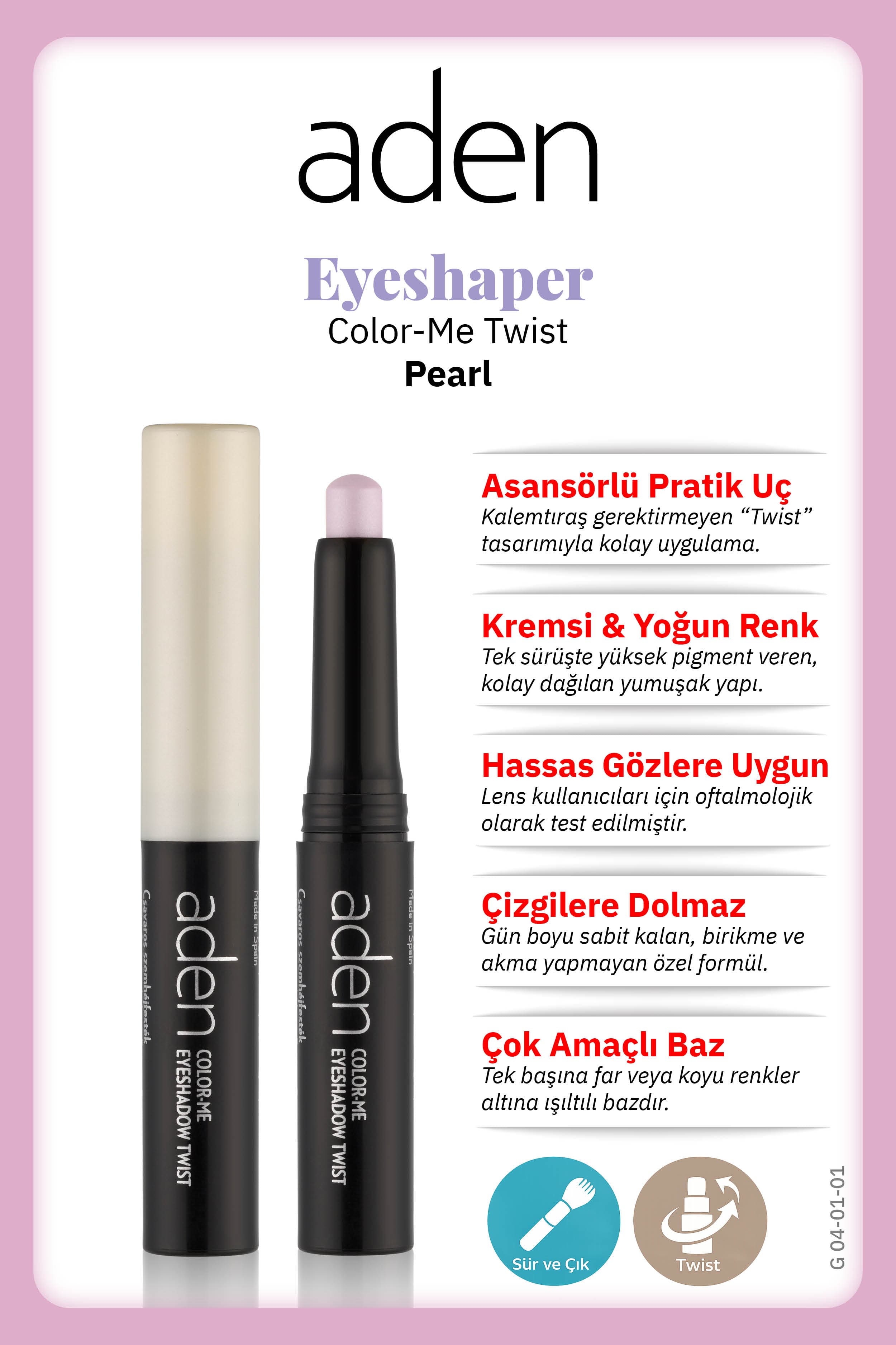 Aden Eyeshadow Twist - Asansörlü Göz Farı 01 Pearl(İnci)