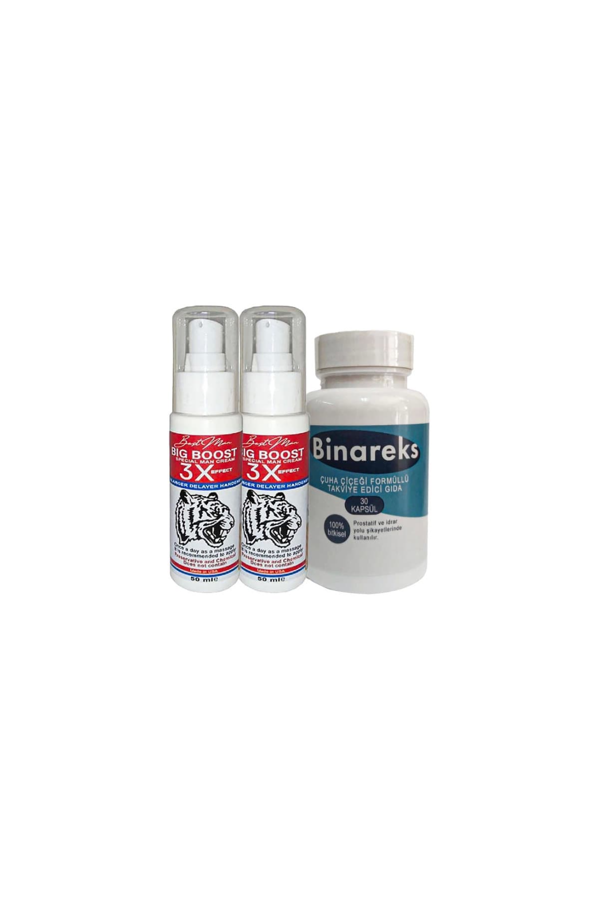 2 Adet 50 ml Bigboost Erkek 3xEffect Canlandirici Krem + Yanında 1 Kutu 30lu Binareks Erkeklere Özel