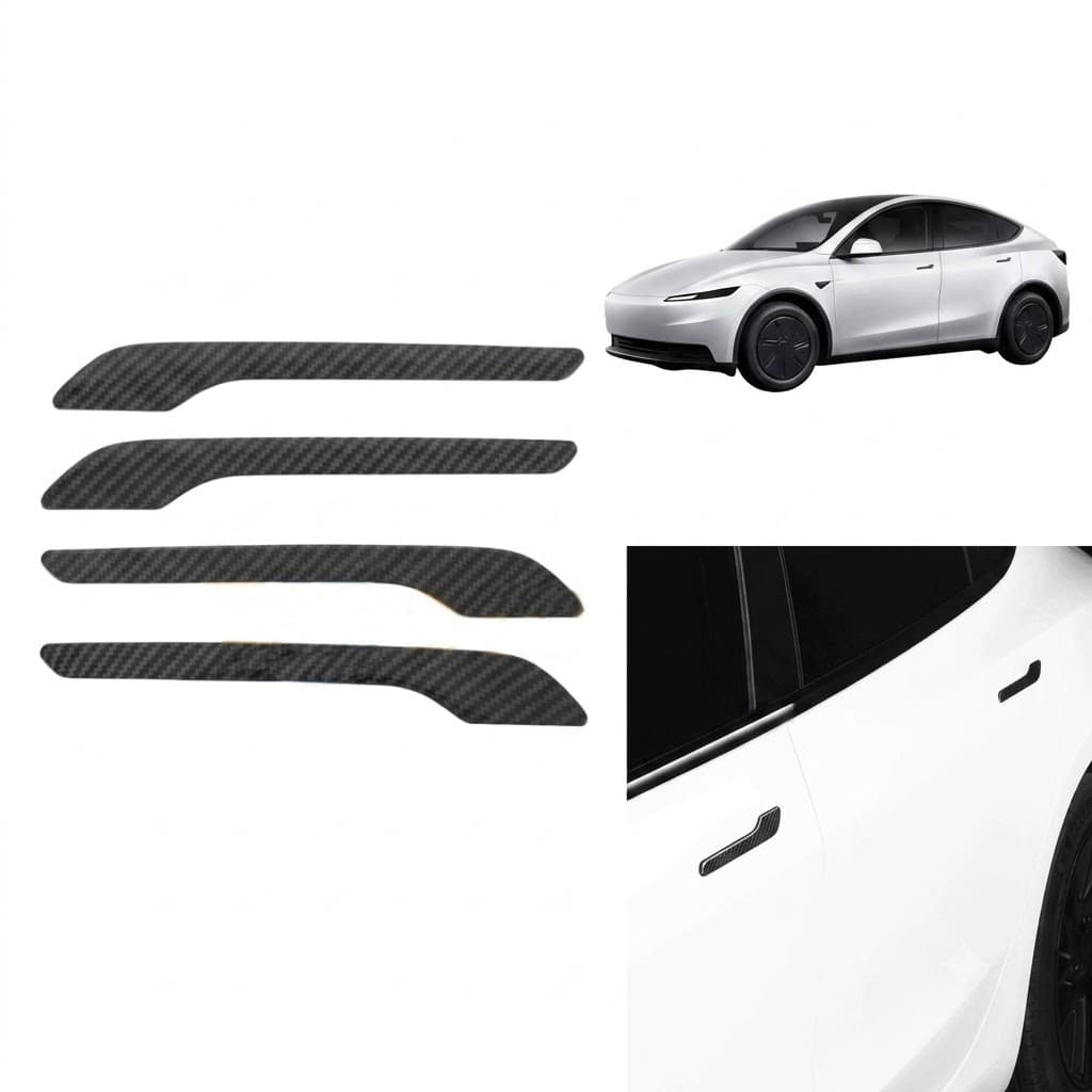 Tesla Model 3 Y Uyumlu Karbon Dış Kapı Kolu Koruyucu Kaplama Seti 4 lü Siyah