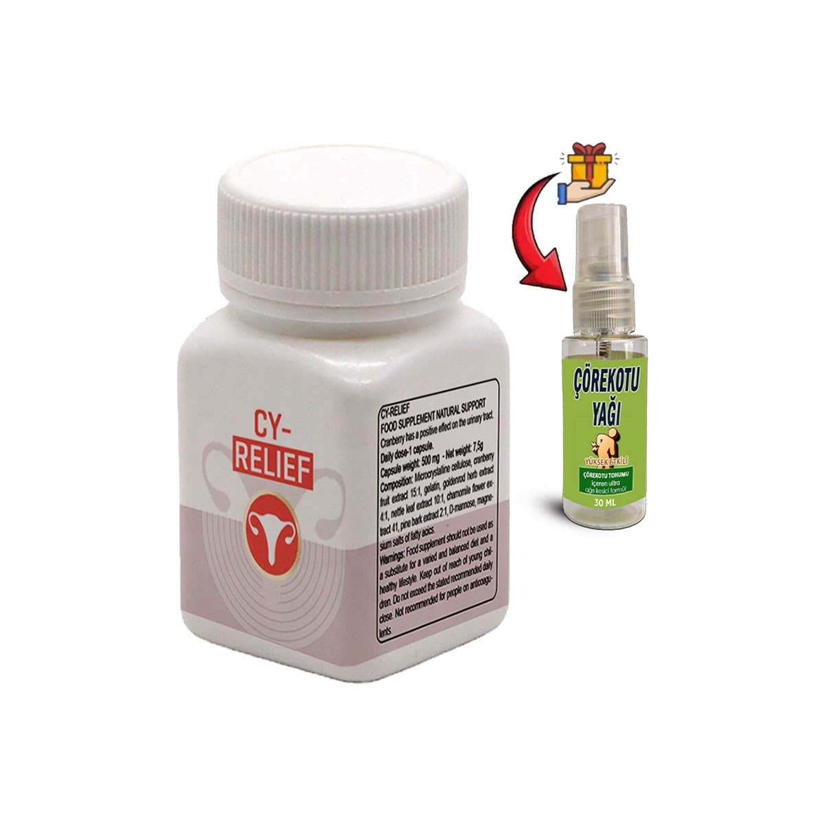 CY-Relief 1 Kutu Amerikan Kızılcığı Ebegümeci Adaçayı C Vitamini Erkeğe Özel Destek + Çörek Otu Yağı