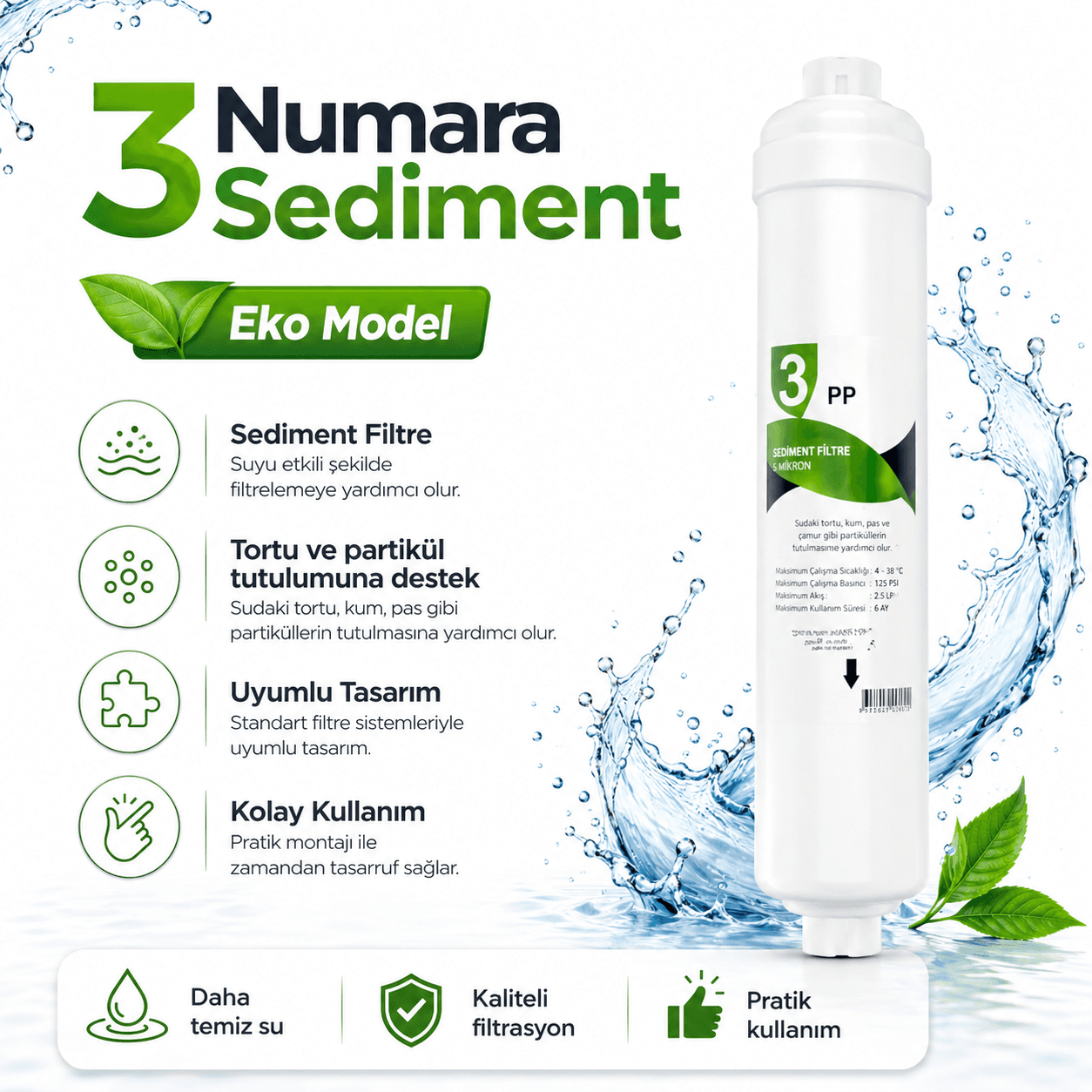 3 Numara Sediment Eko Model Su Arıtma Filtresi 408694803