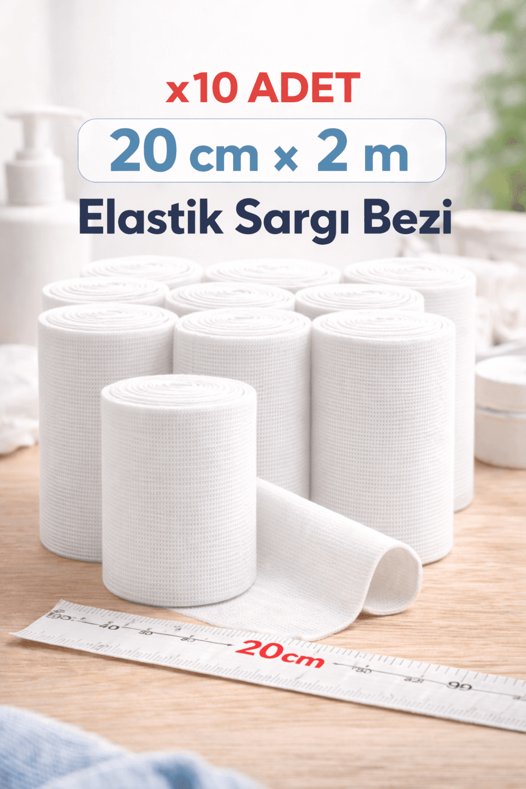 20 CM x 2 M Hidrofil Sargı Bezi Pamuklu Gazlı Bez Kısa Metraj Medikal Sarım Bezi 10 Adet