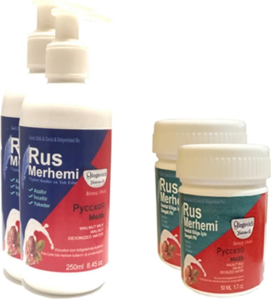Hintohu Tüy Dökücü Azaltıcı Rus Merhemi 250 ml 2 Adet+Genital Bölge Merhemi 50 ml 2 Adet Olegovich