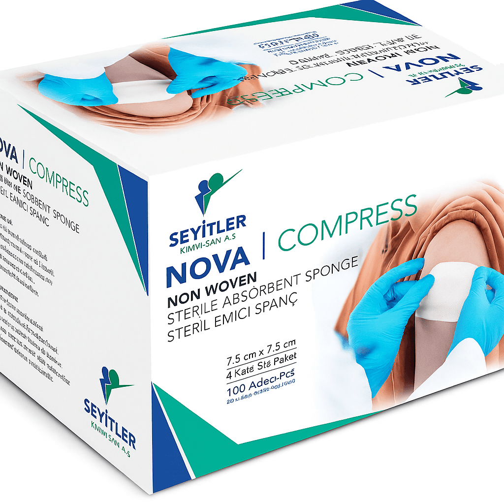 COMPRESS | 7,5cmX 7,5cm 4 Katlı Steril Emici Spanç - 100'LÜ KUTU