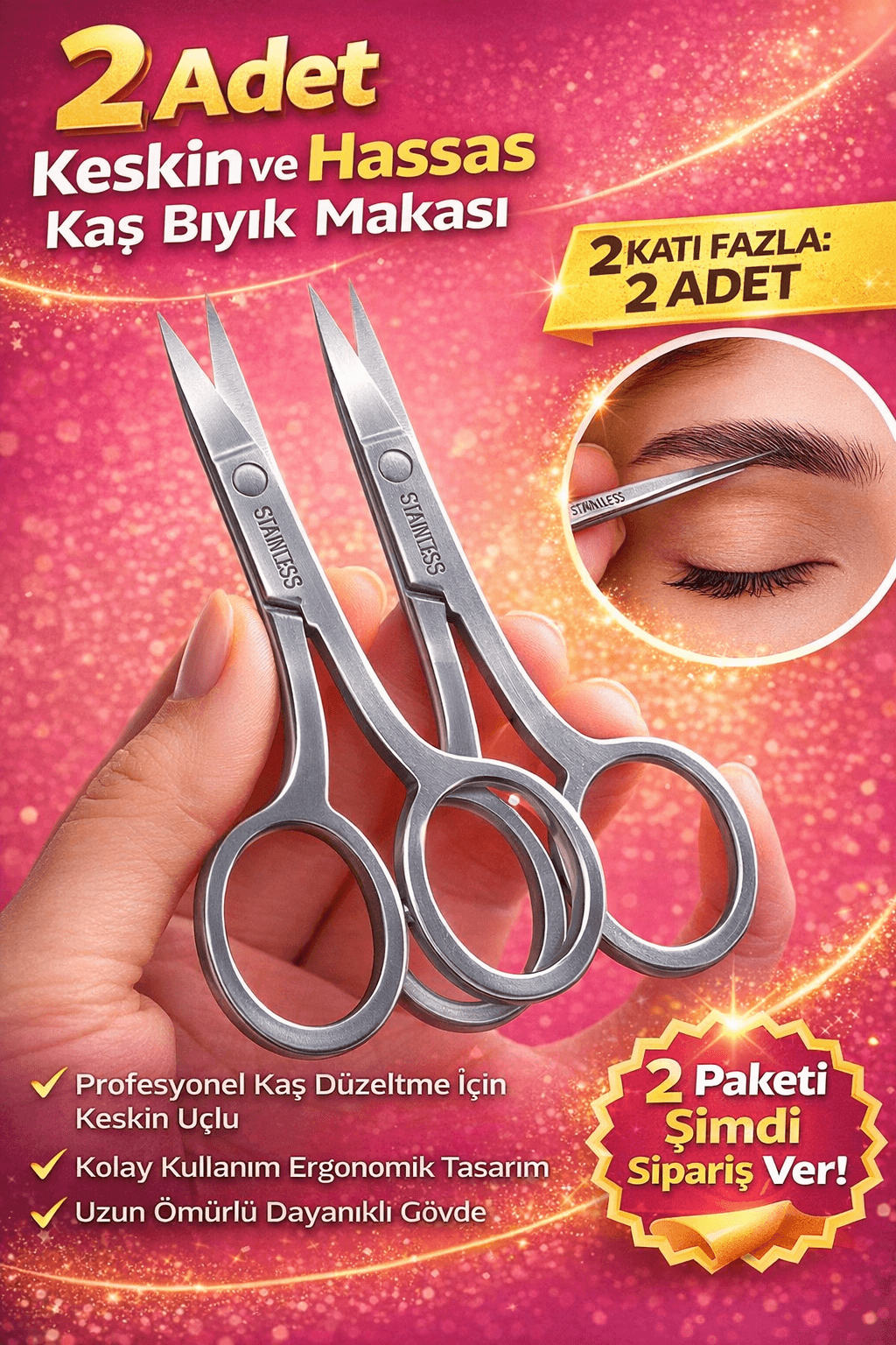 2 Adet Paslanmaz Çelik Kaş Bıyık Makası Profesyonel Kaş Düzeltme Makası Hassas Uçlu Kaş Alma Makası