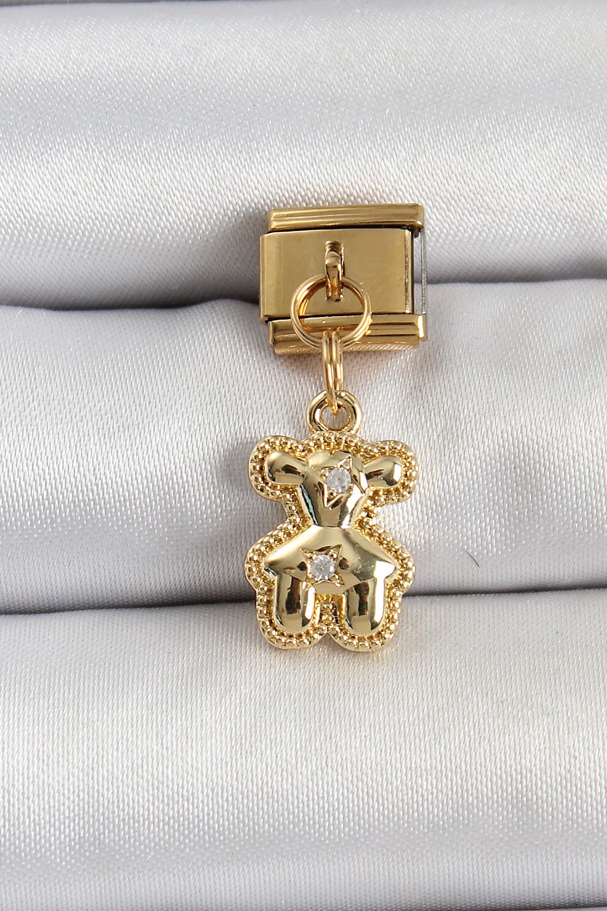 316L Çelik Sallantılı Zirkon Taşlı Ayıcık Model Gold Renk Charm