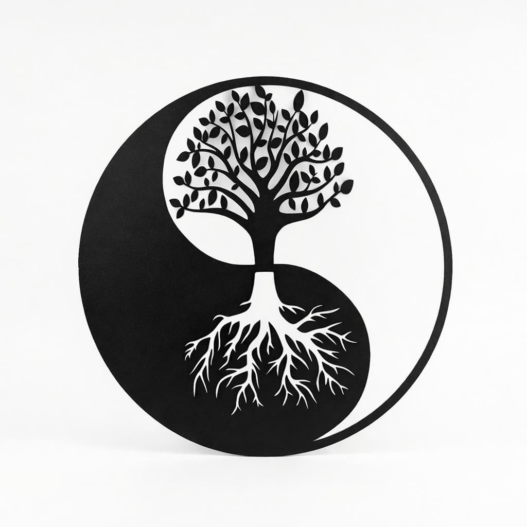 Yin Yang Hayat Ağacı Duvar Tablosu MDF Lazer Kesim Modern Spiritüel Duvar Süsü