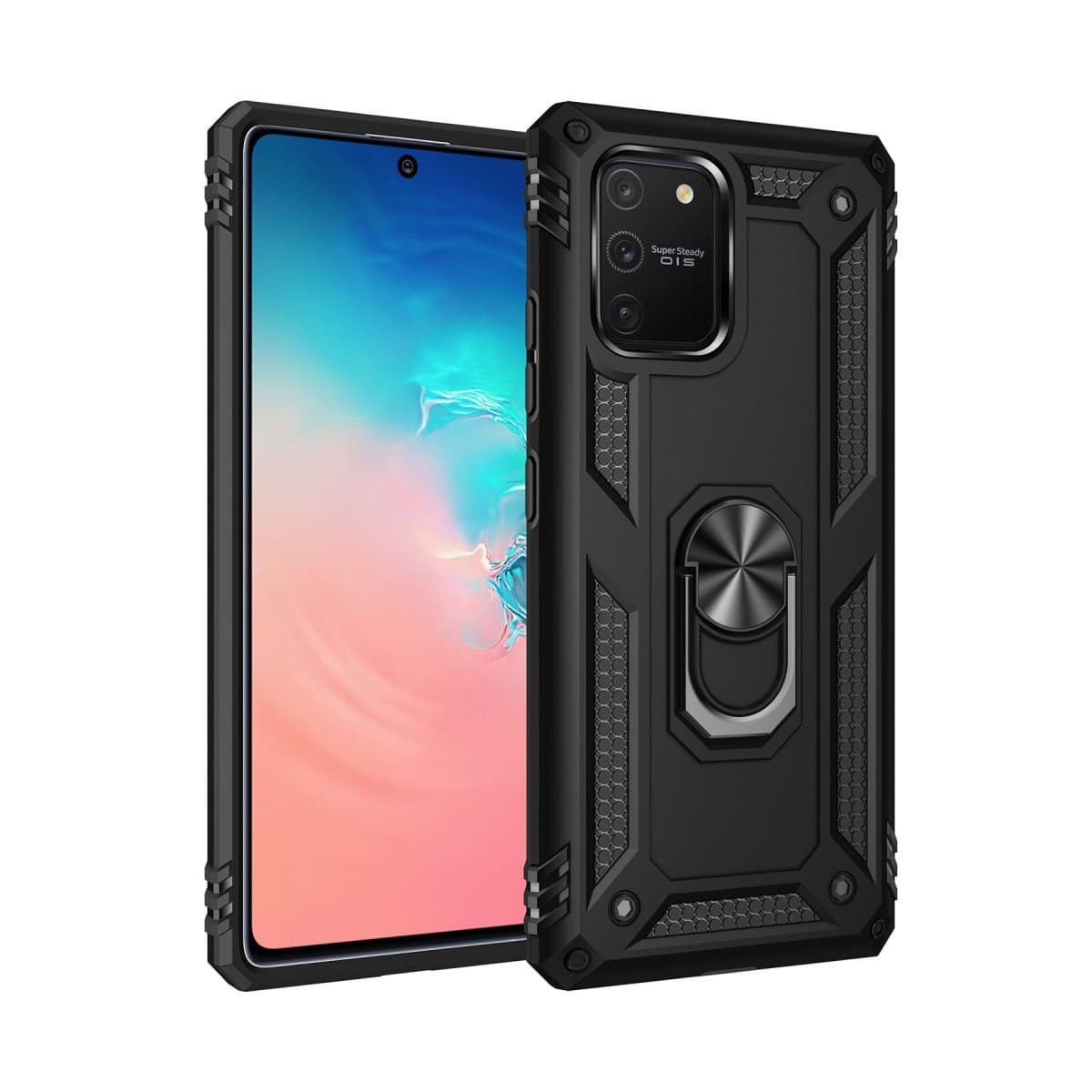 Galaxy A91 / S10 Lite Kılıf Sofya Yüzüklü Silikon Kapak - Siyah