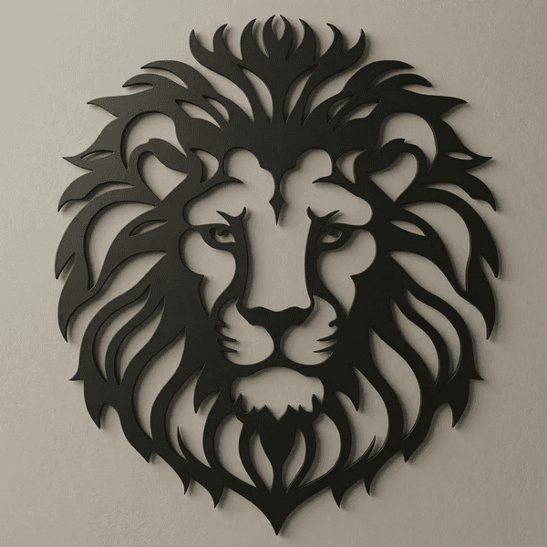 Aslan Başı Duvar Tablosu MDF Lazer Kesim Modern Aslan Figürlü Duvar Süsü Güçlü Dekor
