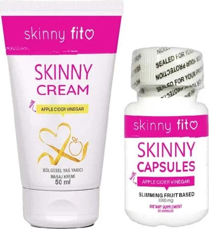 Skinny Fit Cream Elma Sirkesi Ana Malzemeli Vücut Bakım Kremi + Skinnyfit 30LU Kaps Set