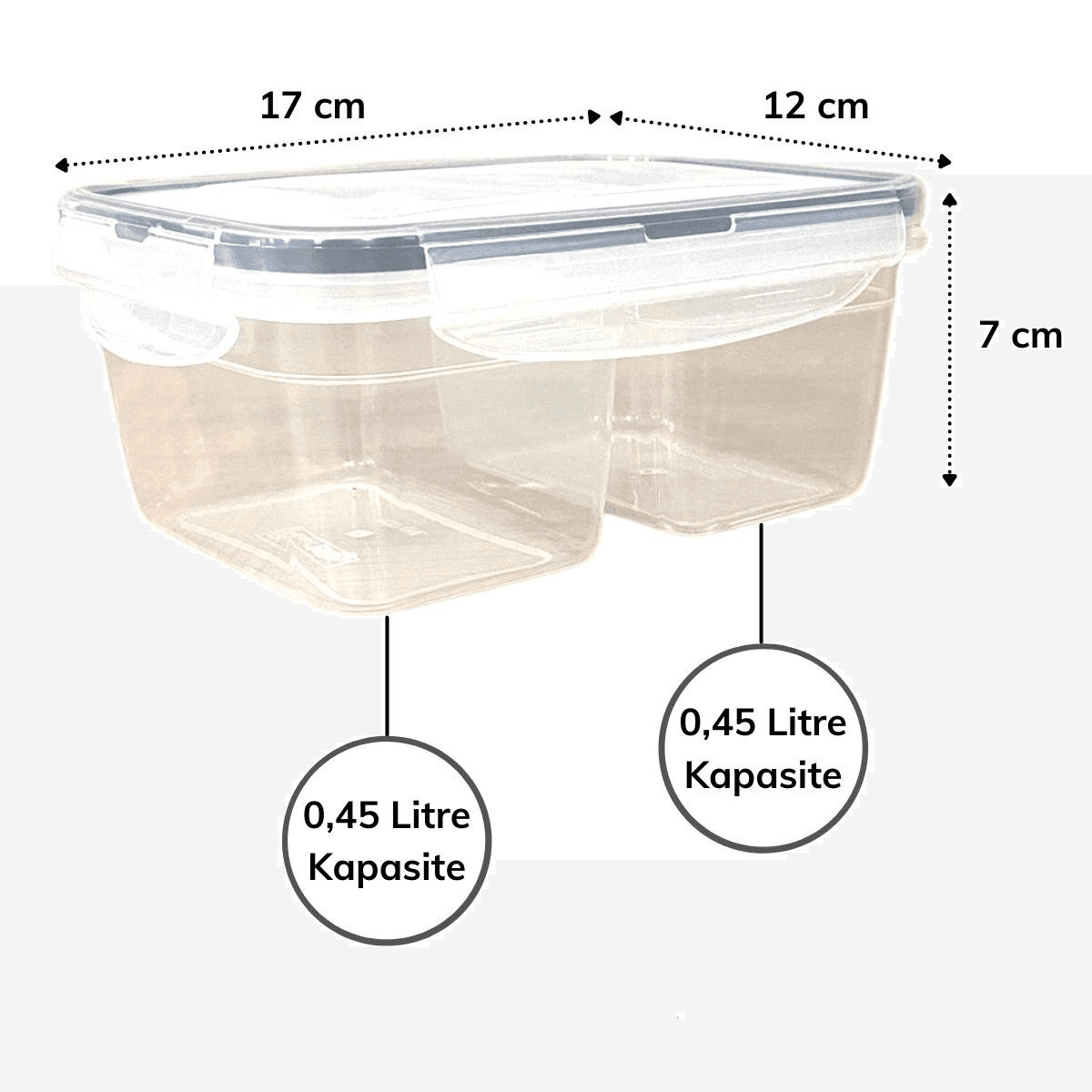 2 Bölmeli 0,45+0,45 Litre Kilitli Kapaklı Erzak Saklama Kabı LC-524