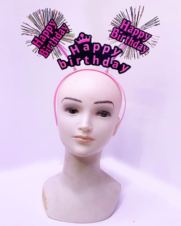 Happy Birthday Püsküllü Neon Pembe Renk Doğum Günü Tacı 22x19 cm