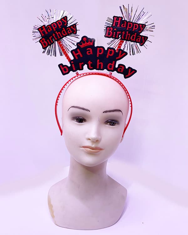 Happy Birthday Yazılı Püsküllü Neon Kırmızı Renk Doğum Günü Tacı 22x19 cm
