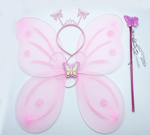 Toz Pembe Renk Kelebek Kanadı Tacı ve Sopası 50x37 cm