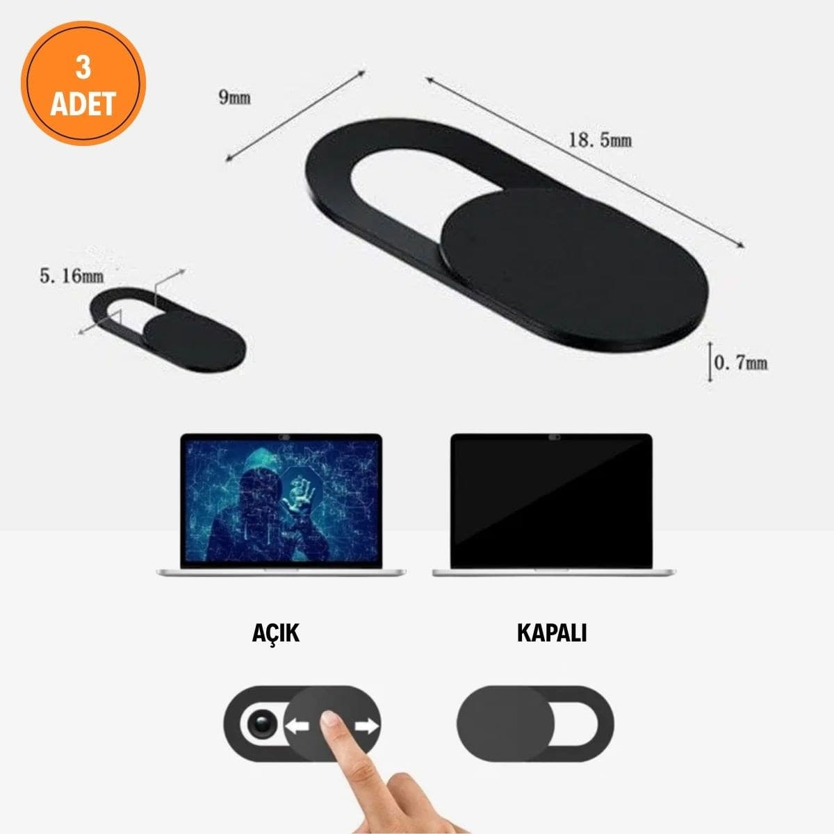 3’lü Webcam Kapatıcı – Laptop, Tablet ve Telefon Uyumlu Gizlilik Kamera Kapağı