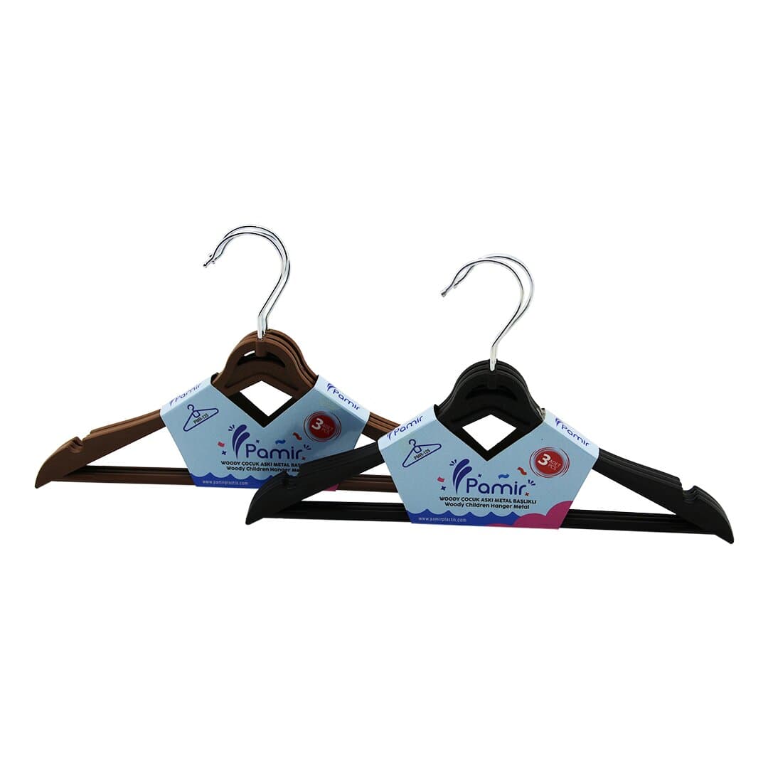 3PCS PLASTİK ÇOCUK ELBİSE ASKISI METAL BAŞLIKLI