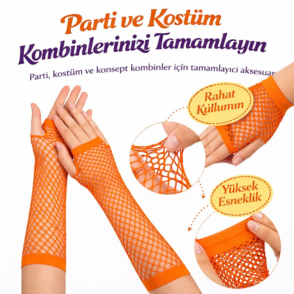 80’ler 90’lar Retro Turuncu File Parmaksız Eldiven 26 cm