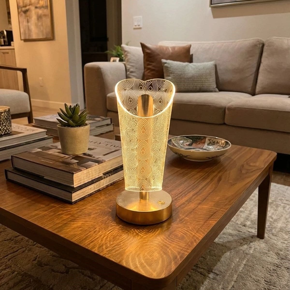 Açık Silindirik Kristal Damla Model LED Masa Lambası – Gold Tabanlı, Dokunmatik, 3 Renk Işık Modlu, Şarjlı Modern Dekoratif Gece Lambası