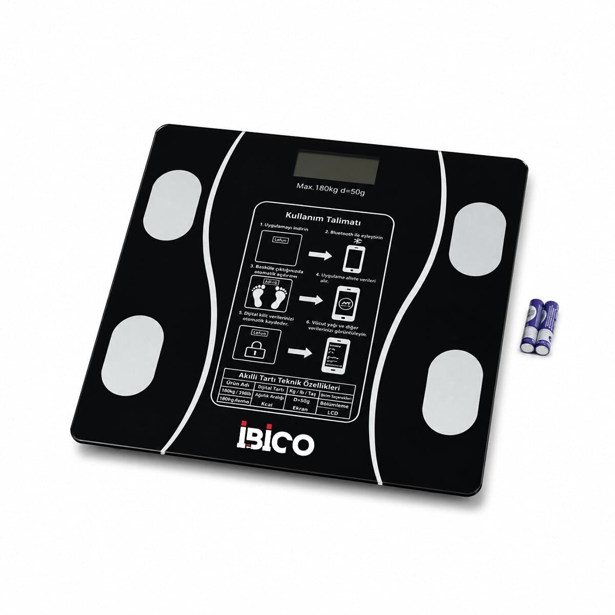BLUETOOTH - VÜCUT ANALİZLİ DİJİTAL BASKÜL TERAZİ TARTI 180KG/50G YAĞ - SU - KAS ORAN - BMI İ11-023