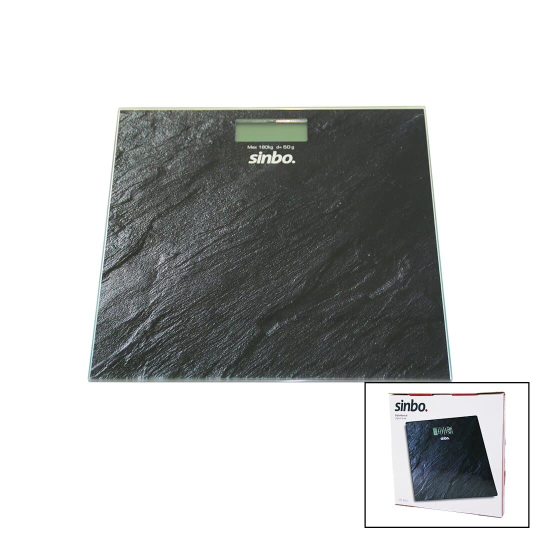 DİJİTAL - PİLLİ CAM BANYO BASKÜLÜ LCD EKRAN - SICAKLIK GÖSTERGELİ 180KG/50GR 26X26CM SİNBO SBS-4450