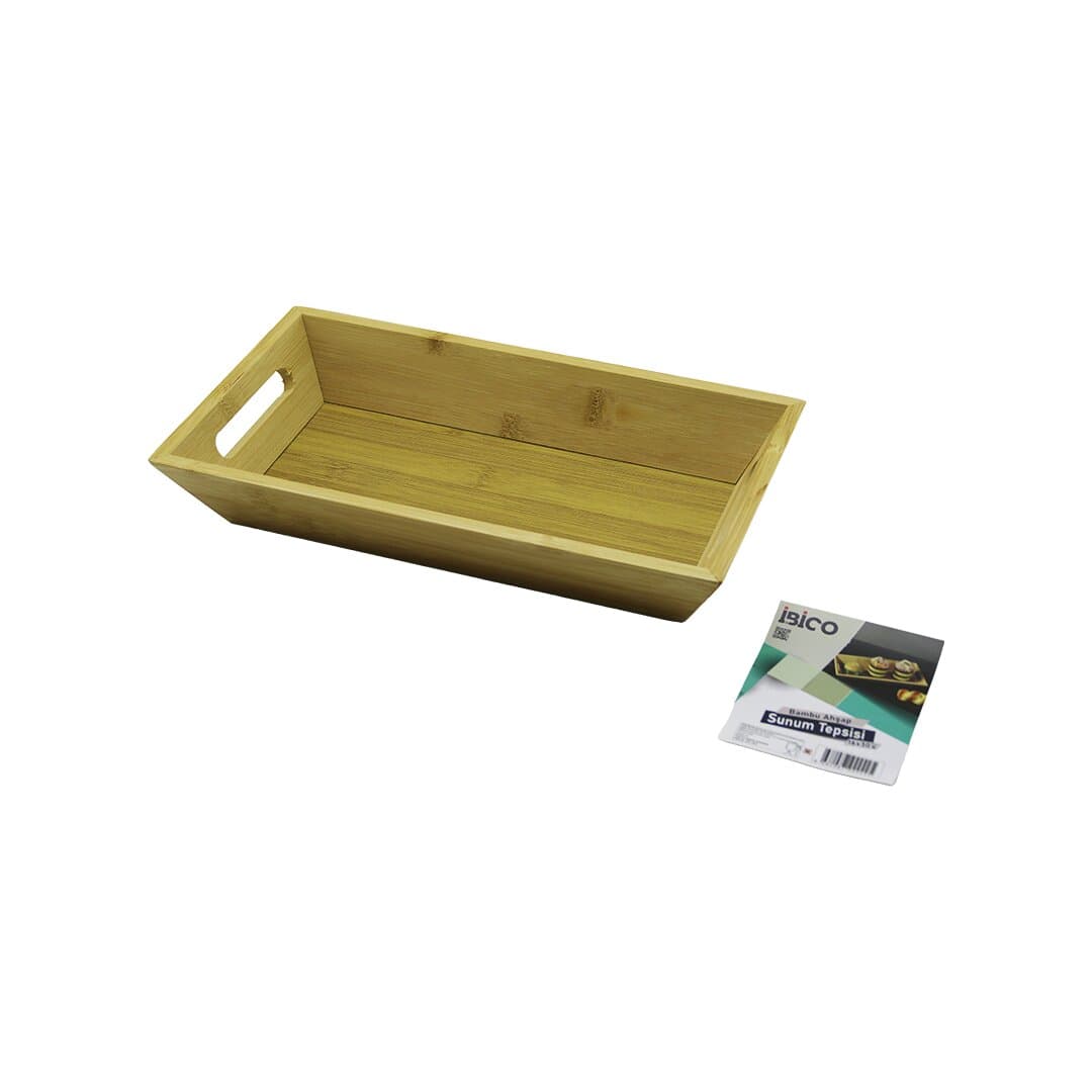 DİKDÖRTGEN=16X30CM DERİN=4.5CM AHŞAP BAMBU SUNUM TEPSİSİ ÇİFT OYMA KULPLU
