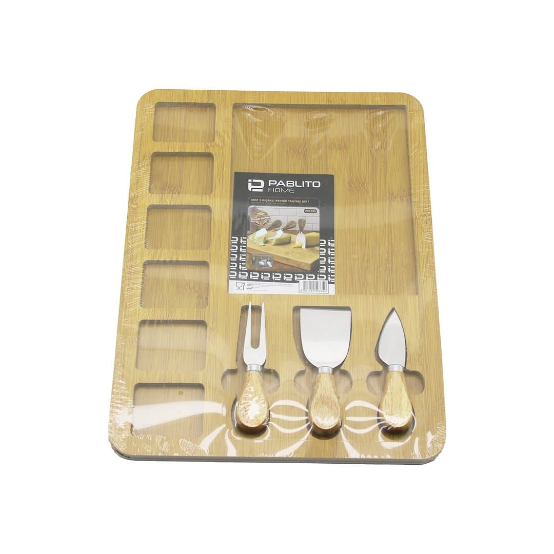 DİKDÖRTGEN 6+1 BÖLMELİ MDF KAHVALTI PEYNİR SUNUM PANOSU 3 BIÇAK=AHŞAP SAP 30X39.5CM