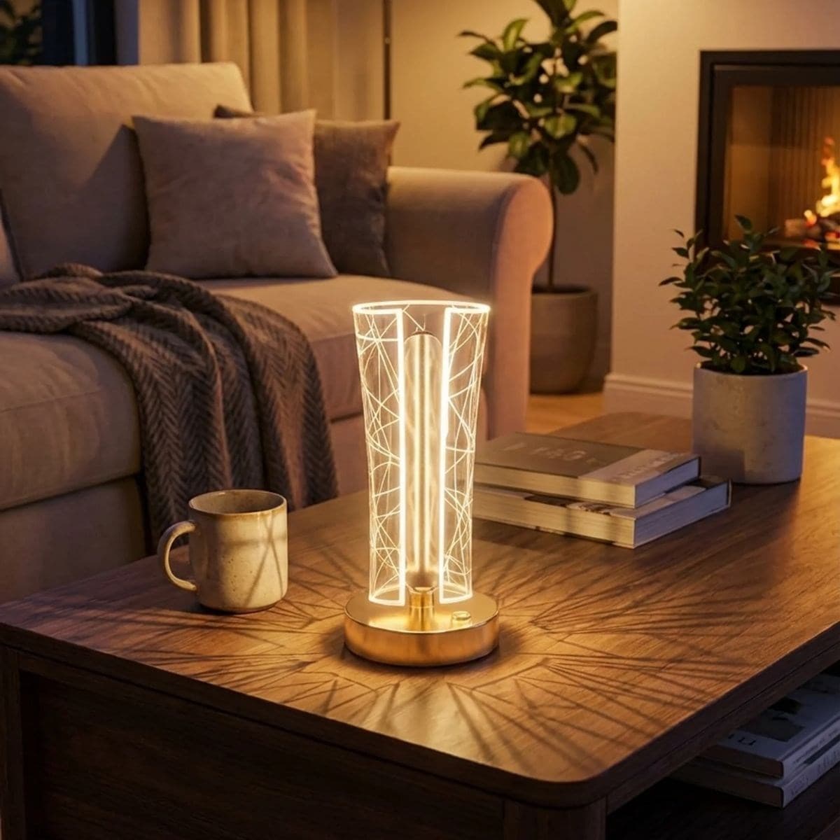 İki Yandan Kavisli Silindirik Geometrik Çizgi Model Kristal LED Masa Lambası – Dokunmatik, 3 Renk Işık Modlu, Şarjlı Dekoratif Gece Lambası