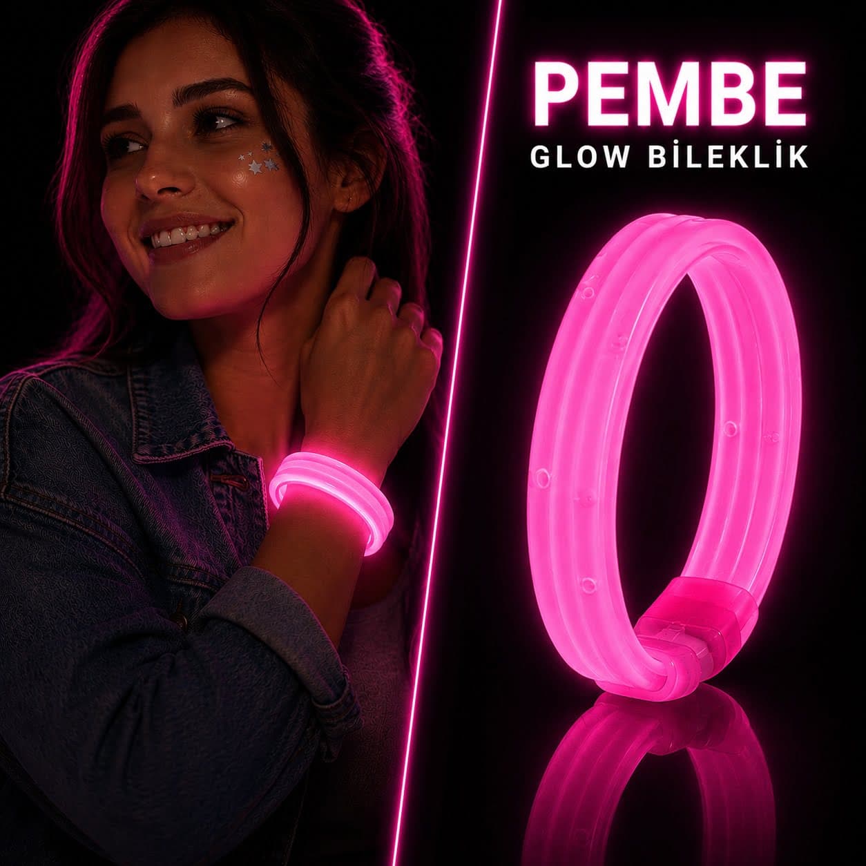 Pembe Kalın Glow Bileklik – Kırılarak Yanan Parti ve Festival Bilekliği