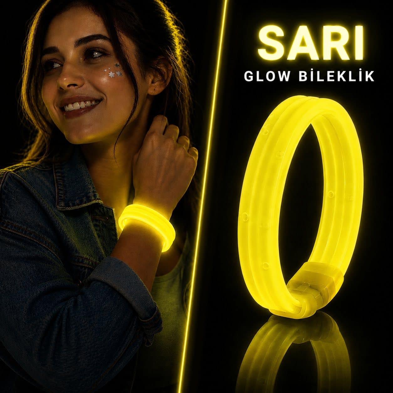 Sarı Kalın Glow Bileklik – Kırılarak Yanan Parti ve Festival Bilekliği