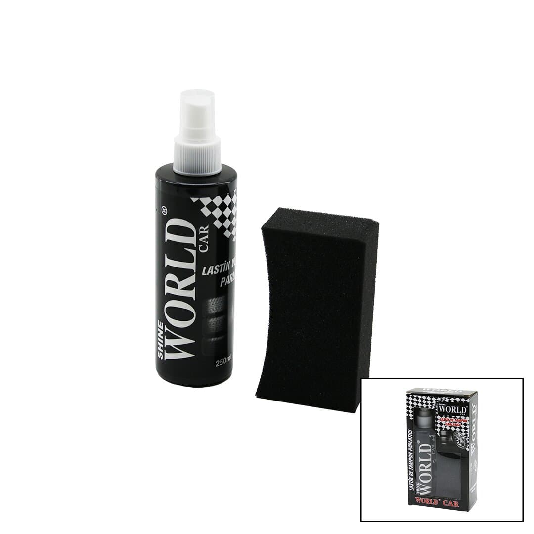 SHINE WORLD CAR LASTİK - TAMPON PARLATICI SPREY SETİ PLASTİK ŞİŞE 250ML ± %10 PARLATMA SÜNGERİ