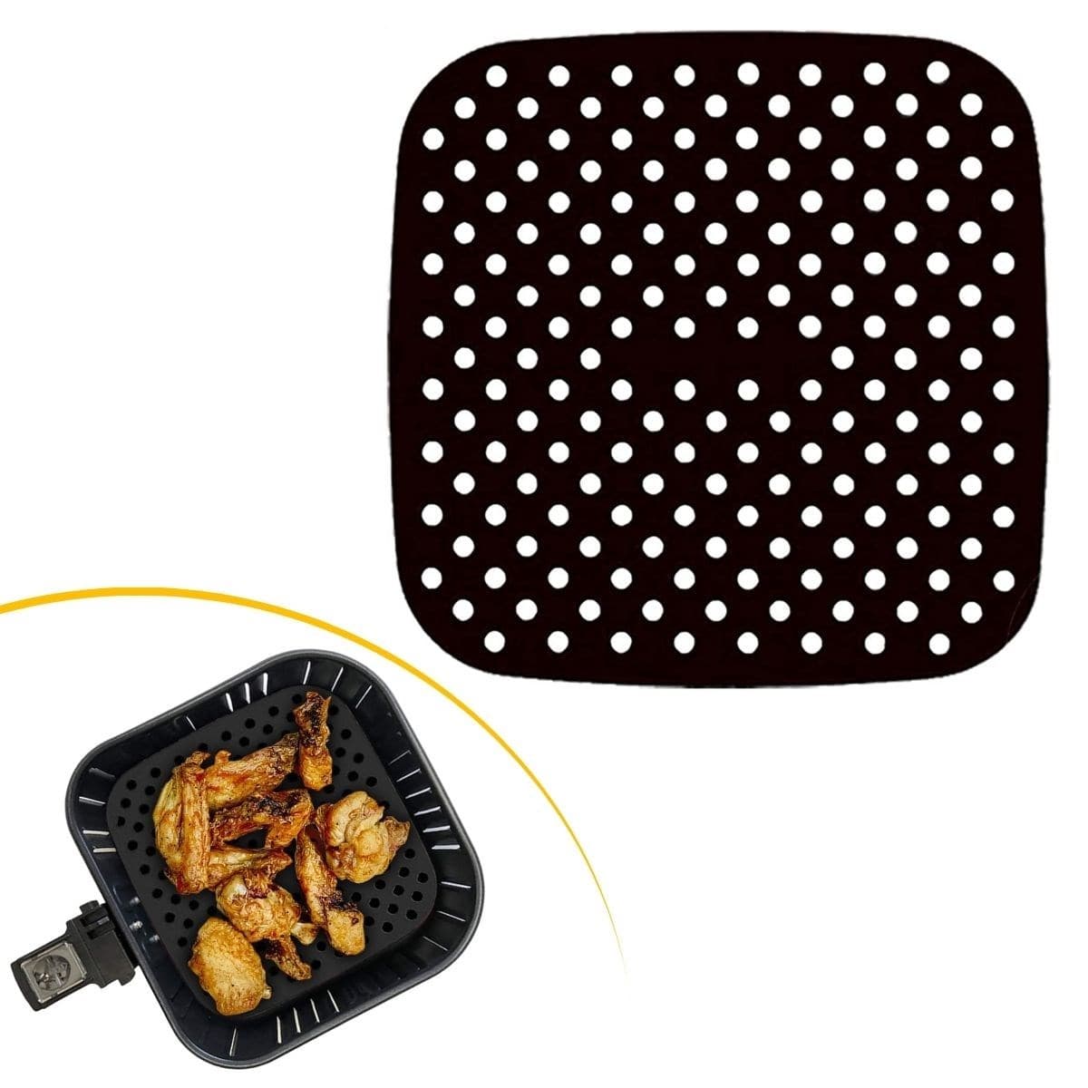 Siyah Isıya Dayanıklı Yıkanılabilir Silikon Fırın Ve Airfryer Kare Model Pişirme Matı 21,5 Cm