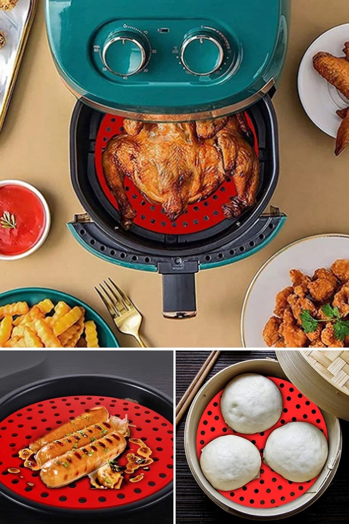 Siyah Isıya Dayanıklı Yıkanılabilir Silikon Fırın Ve Airfryer Yuvarlak Model Pişirme Matı 20 Cm