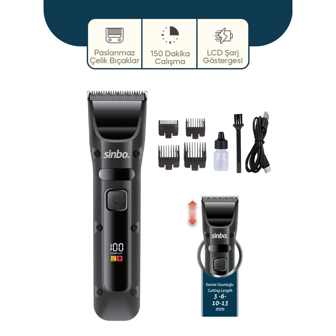 USB ŞARJLI - LCD GÖSTERGELİ SAÇ - SAKAL KESME TRAŞ MAKİNESİ SHC-1911